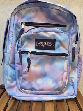 Jansport Big STU City Lights Pastel Bokeh Backpack in Light Blue and Pink